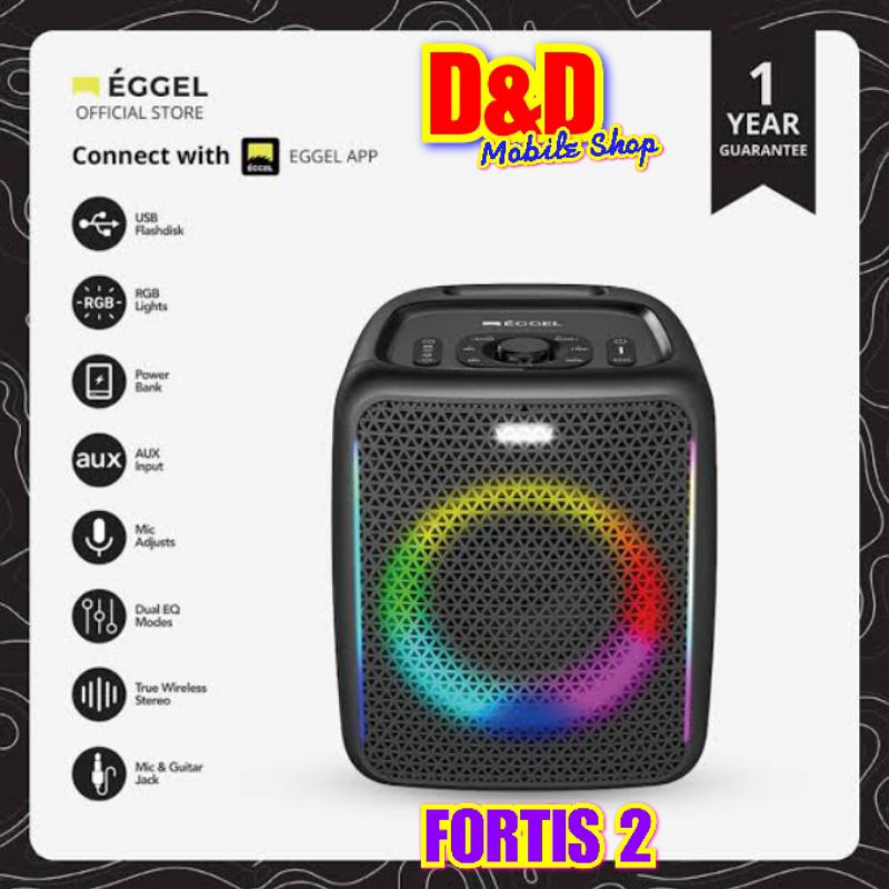 EGGEL FORTIS 2 PORTABLE TWS PARTY BLUETOOTH SPEAKER RGB LIGHTS ORIGINAL GARANSI RESMI EGGEL INDONESI