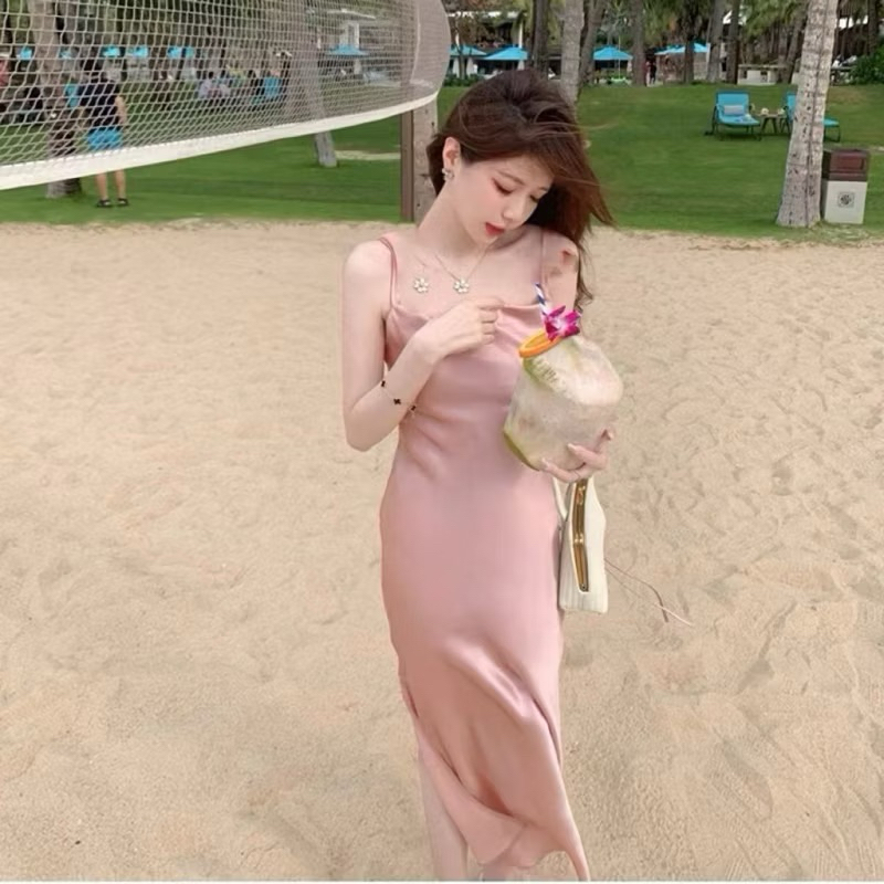 DRESS SATIN TALI SILANG BELAKANG / MIDI DRESS SEXY SATIN BKK