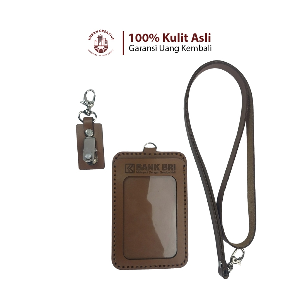 

URBAN CREATIVE Name Tag ID Card Holder Lanyard Kulit Sapi Asli Free Custom Desain & Gravir NT4K