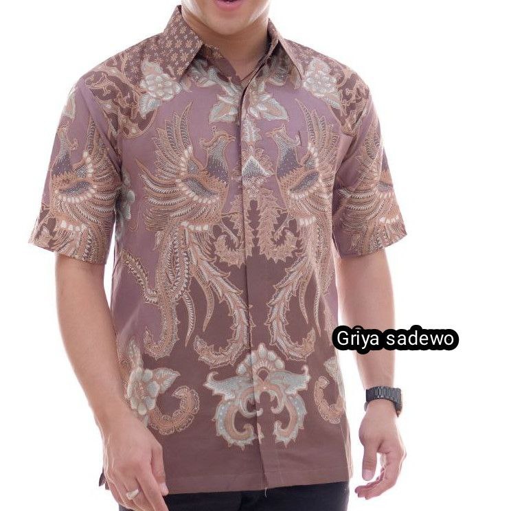Baju Kemeja Batik Pria Dewasa Lengan Pendek Tulis Kombinasi Motif Aswangga