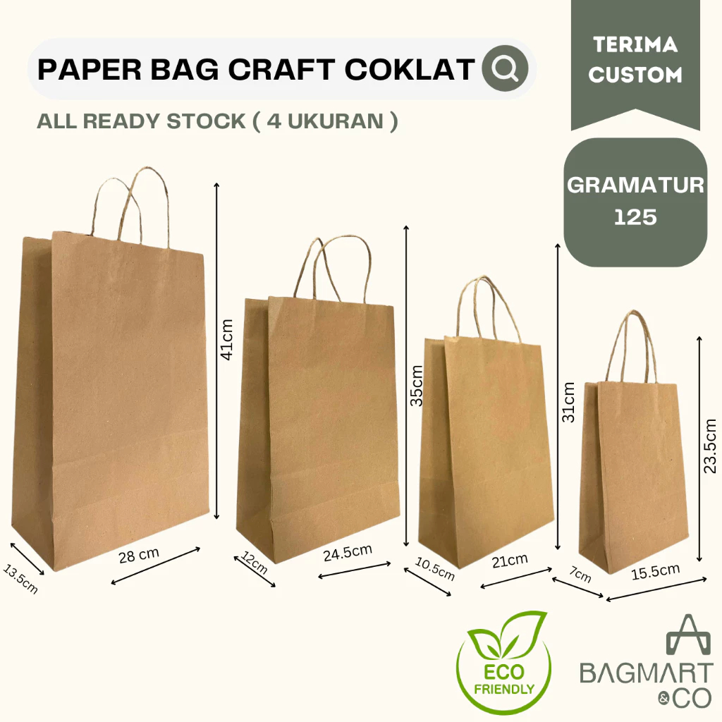 

Paper Bag Coklat 120 Gr Bahan Kraft Craft All Size Bahan Daur Ulang Sovenir Kado Wedding Tas Belanja