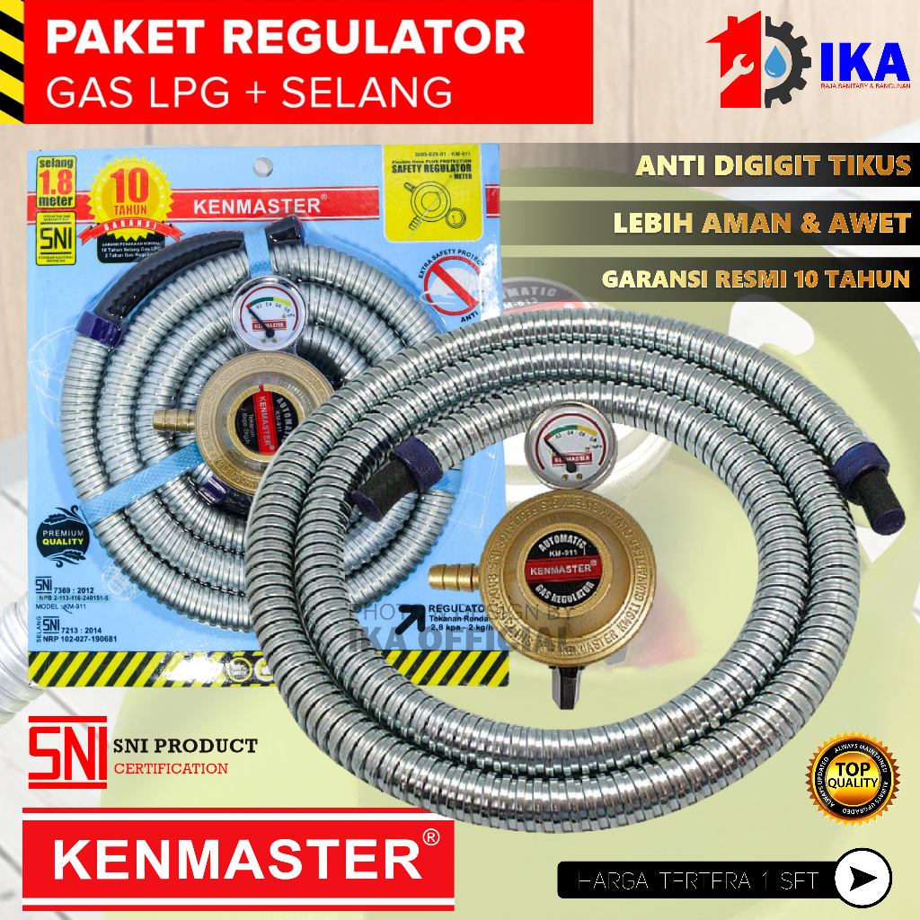 KENMASTER Paket Regulator Meter + Selang Gas Protec - PAKE022 / (SNI) ASLI ORIGINAL / Regulator otom
