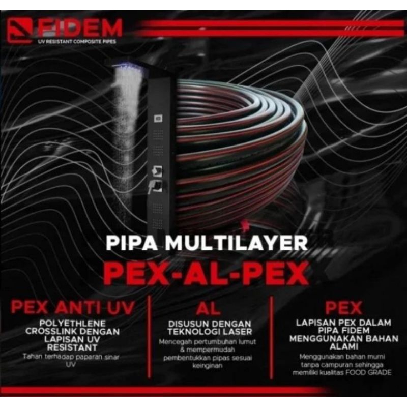 FIDEM Pipa PEX 1/2" Exterior Anti UV / Pipa Air Panas / Pipa Gas LPG