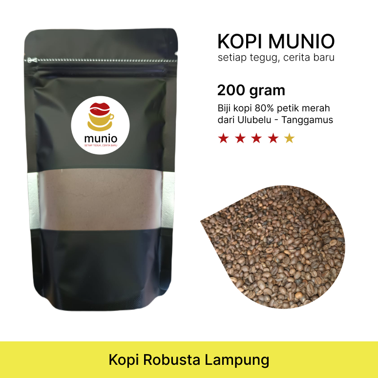 

Munio Coffee | Bubuk Kopi Roasted Beans Robusta Lampung Premium [ Bubuk Halus ] - Kemasan 200gr