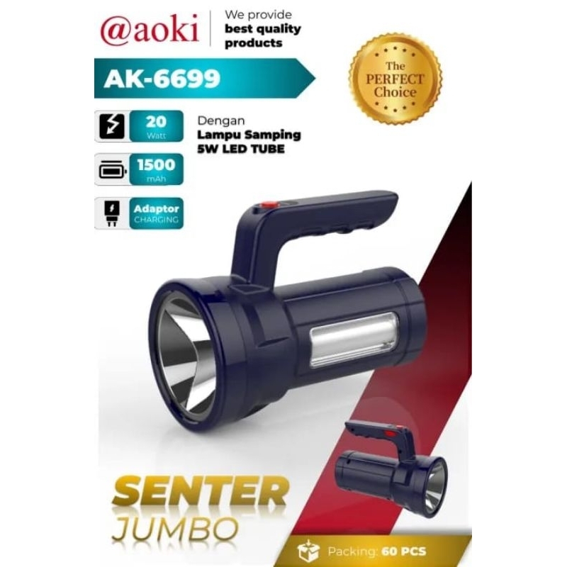 SENTER GAGANG JUMBO LED 20W AOKI AK-6699 MULTIFUNGSI PLUS EMERGENCY BISA DI CAS TAHAN LAMA HINGGA 15