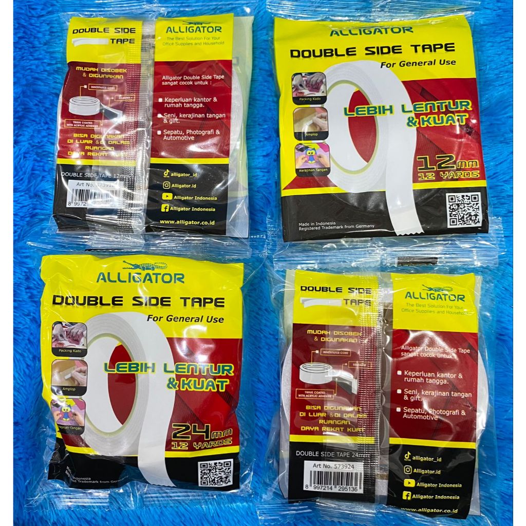 

Double Tape merk ALLIGATOR Lentur dan Kuat Ukuran 12 dan 24 mm