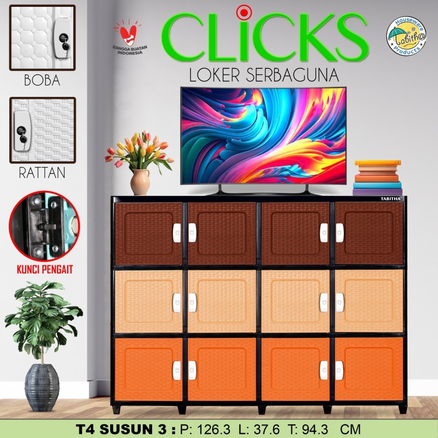 lemari tabitha clicks 4 pintu susun / lemari plastik 4 pintu susun - Susun 2 rotan