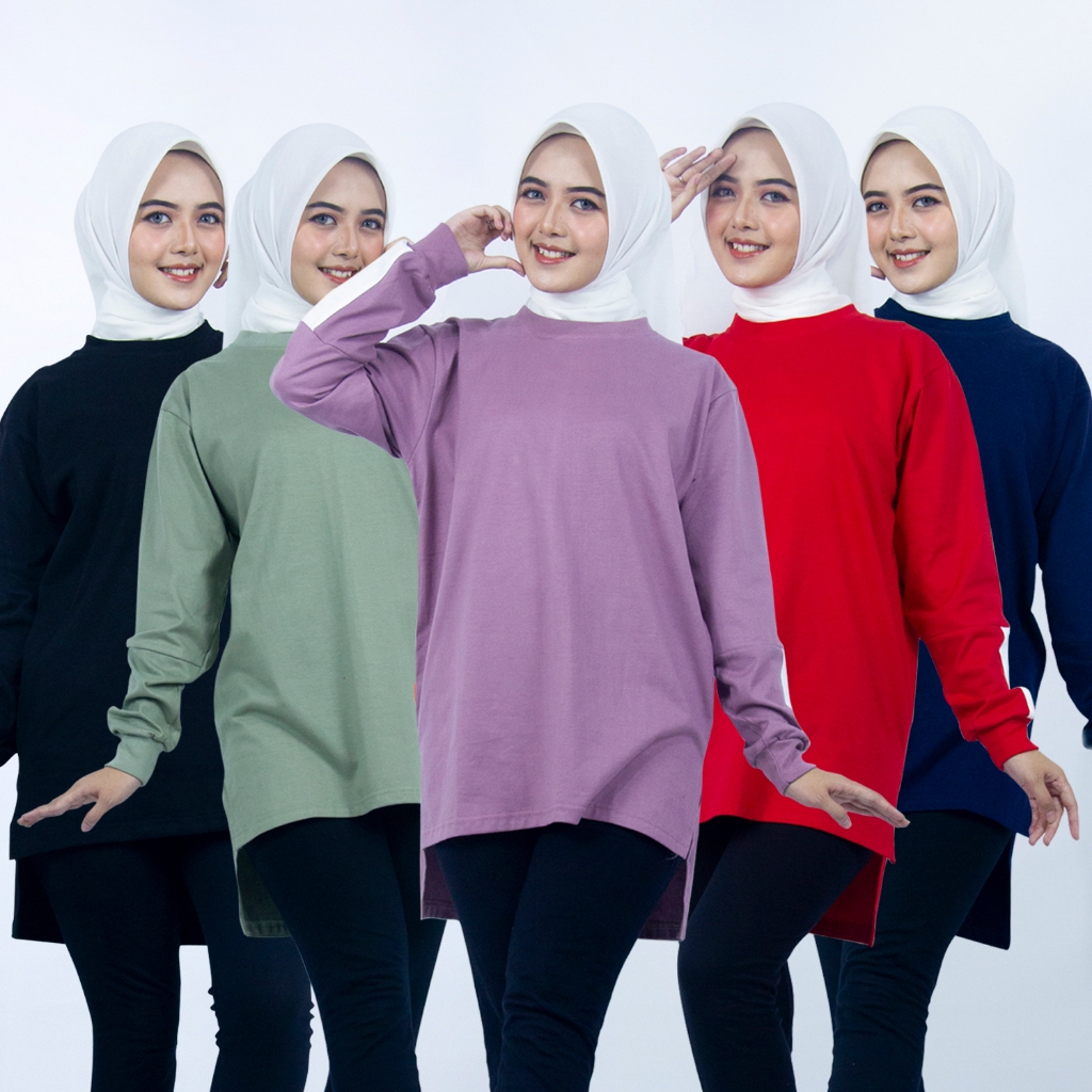 Tunik Tunic Kaos Atasan Olahraga Wanita Jumbo Polos Lengan Panjang Bahan Katun Cotton Combed 20s