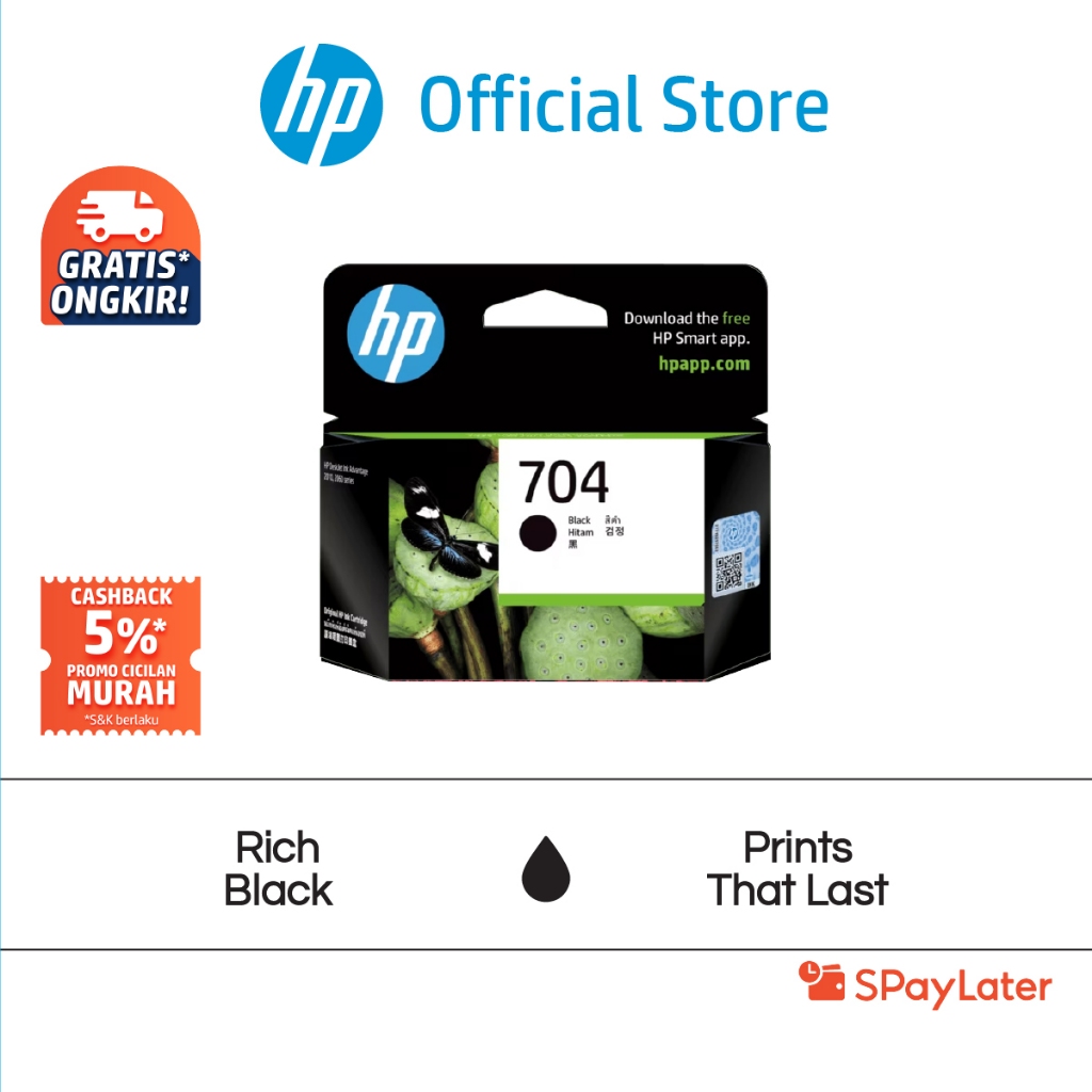 Cicilan Murah SPL - Tinta Printer HP Original 704 Hitam Black Cartridge asli ori Promo Murah Gratis 