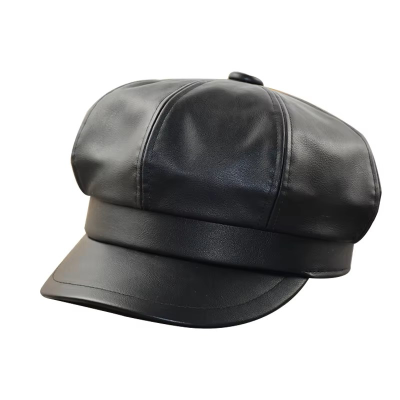 TOPI NEWSBOY KULIT PU PREMIUM | GAYA VINTAGE ELEGAN UNTUK WANITA