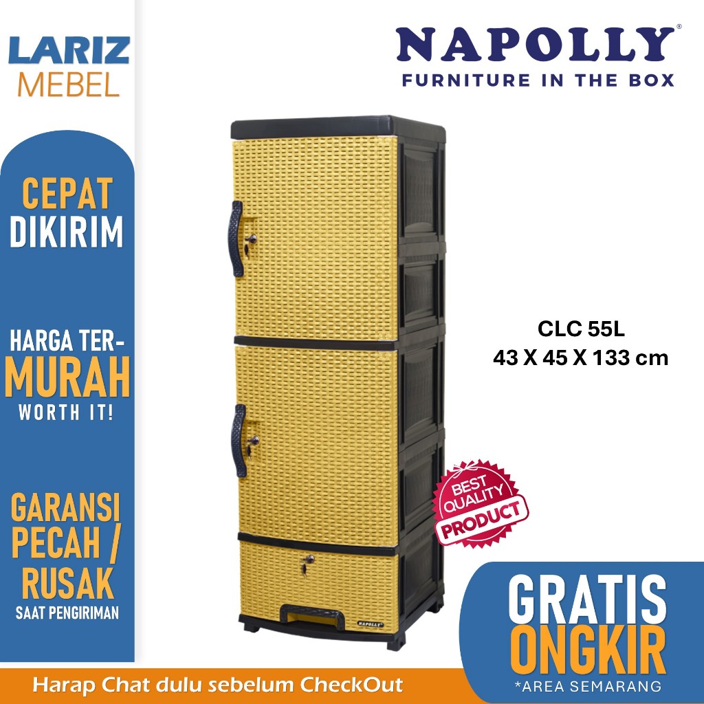 Napolly lemari plastik susun 3 + 1 laci model rotan CLC 55L Napolly toko lariz mebel Semarang