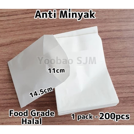 Kantong Kertas isi 200 lembar Anti Minyak Paper Bag Greaseproof FLATBAG G13(40) Kentang Gorengan Tah