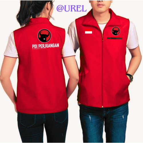 Terbaru,, Rompi custom logo partai PDI perjuangan / Rompi vest pria wanita terbaru PDI / Rompi outdo