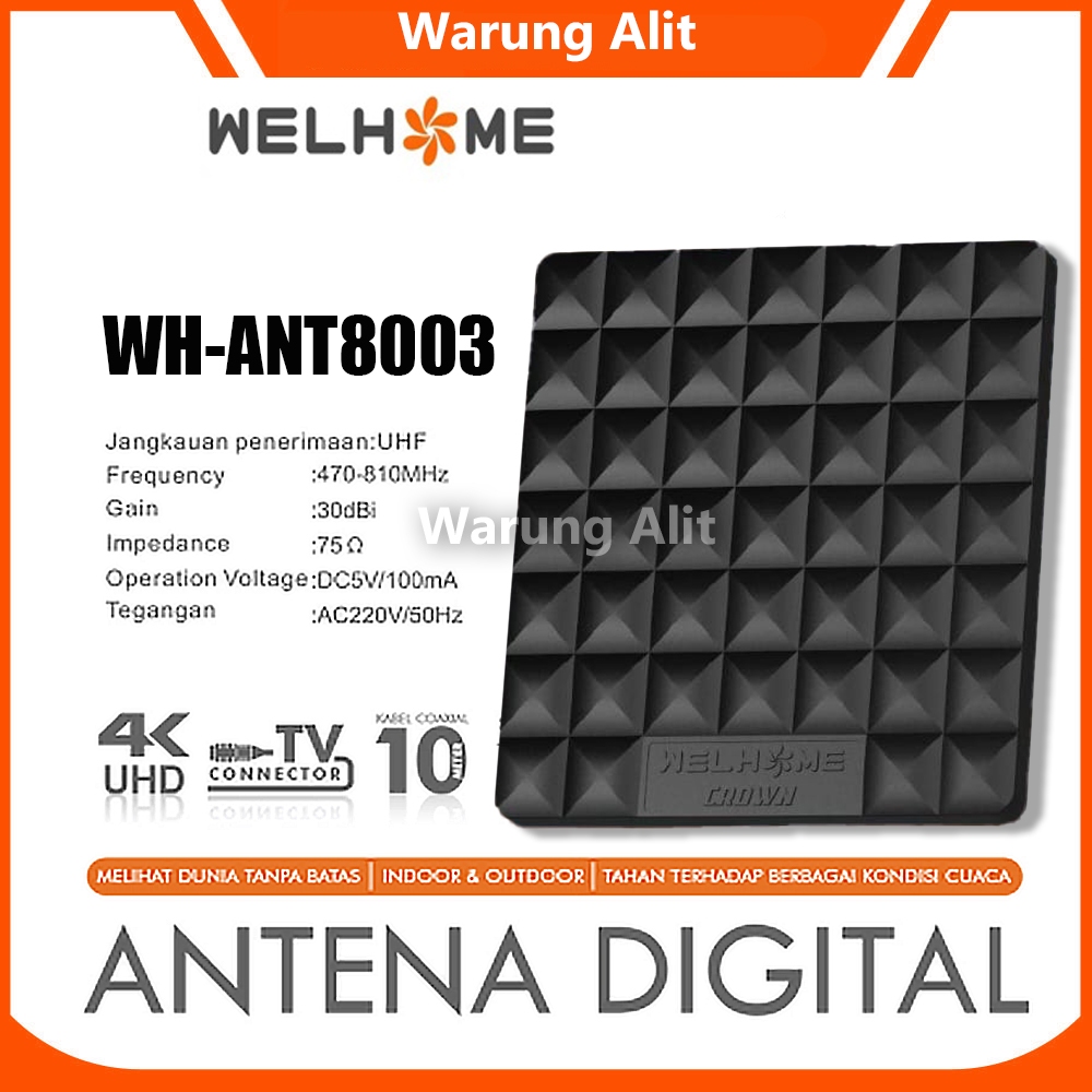 Antena Dalam Dan Luar Ruangan Welhome WH8003 / WH-8003 Antena TV Digital Dan Receiver STB Set Top Bo