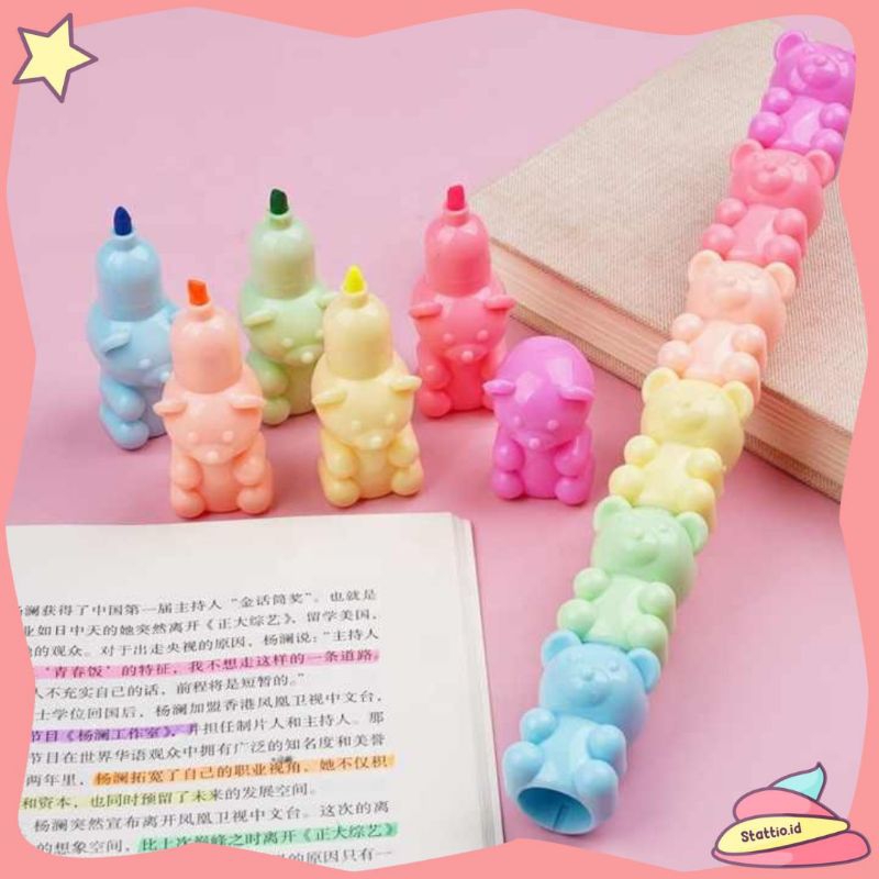 

Highlighter 3D Beruang Tumpuk Stabilo 1 Set Beruang Textliner Spidol Pastel Neon Lucu