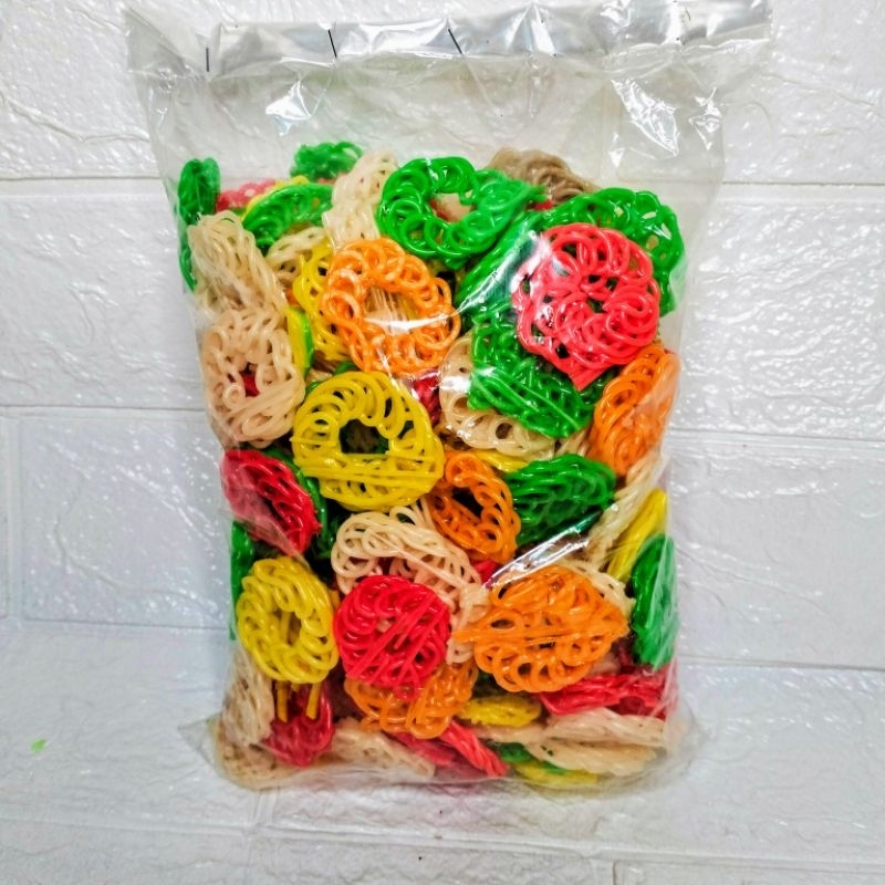 

500 Gram kerupuk mawar warna warni - kerupuk seblak - kerupuk mekar