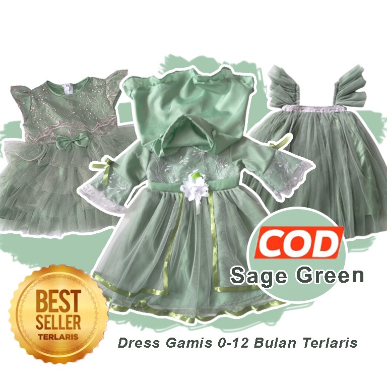 Stok terbatas Baju Warna Sage Green 6 12 Bulan FREE PITA Dress Warna Sage Green Terlaris Gaun Sage G