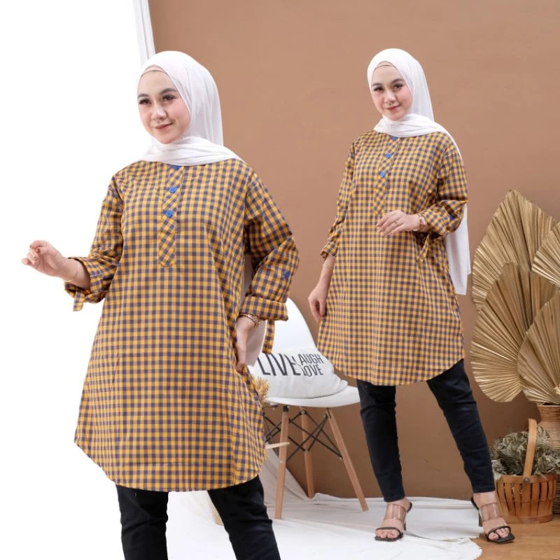 Baju Wanita Bianca Tunik Kotak Bahan KAtun