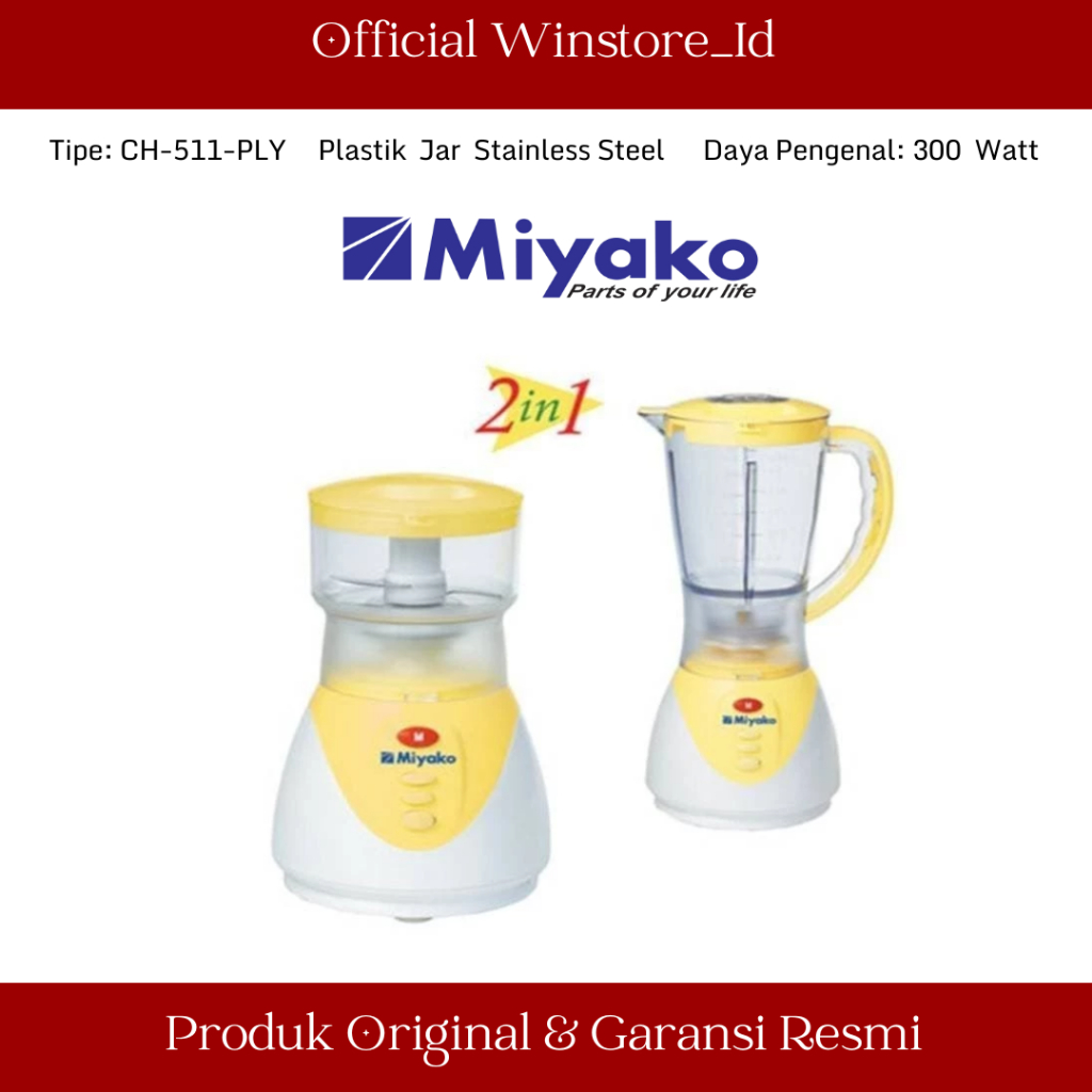 BLENDER CHOPPER MIYAKO CH 511 PLY / BLENDER MIYAKO 2IN1 KAPASITAS 1.5 LITER / BLENDER PLASTIK MIYAKO