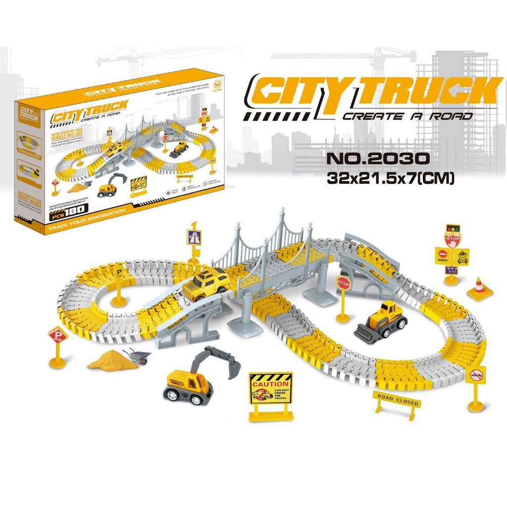 Mainan Anak DIY Rel Truck Konstruksi CITY TRUCK Create A Road