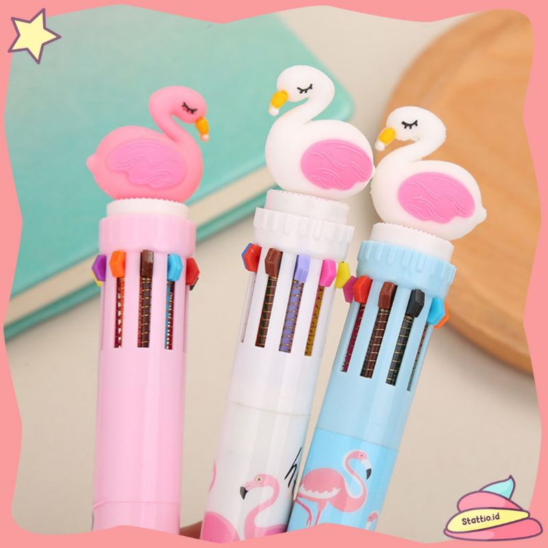 

Stattio - Pena 10 Warna Flamingo Pena Motif Flamingo Pen Bollpan Pulpen Flamingo Warna Warni