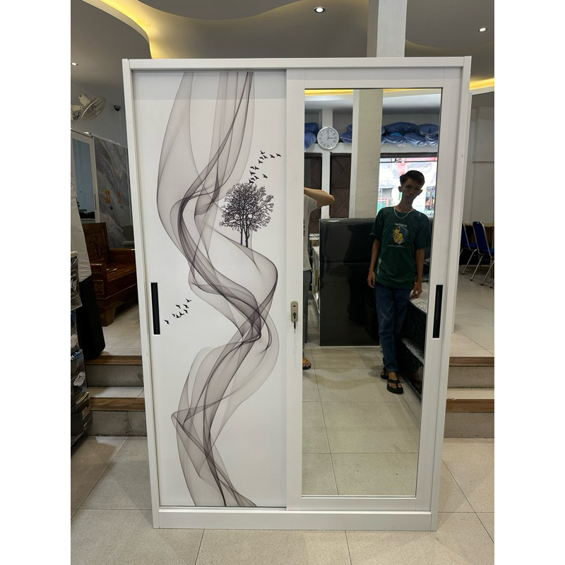 Lemari Plat Besi / Lemari Pakaian / Lemari Baju Sliding Cermin