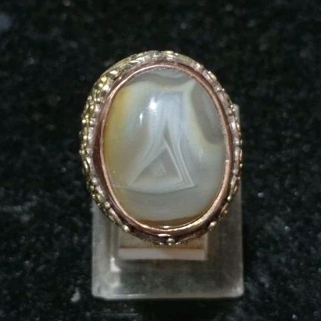 Cincin batu akik natural Chalcedony Sulaiman motif gambar kantong Semar