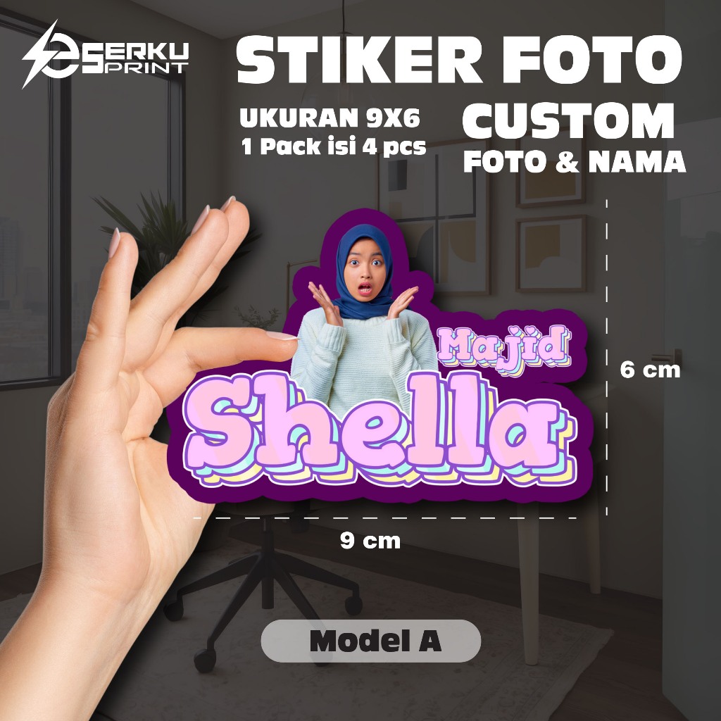 

[4pcs] Stiker Custom Foto Nama isi 4 pcs, Stiker custom foto dan nama ukuran 9x6 cm