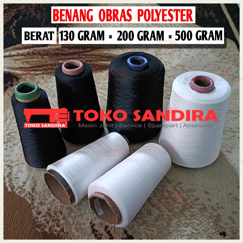 1 Pcs Benang Obras Polyester 130 gram 200 gram 500 gram -+ Warna Putih Dan Hitam / Benang obras mura