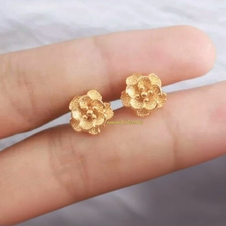 Anting Tusuk Giwang Bunga Warna 24K Dewasa Terlaris