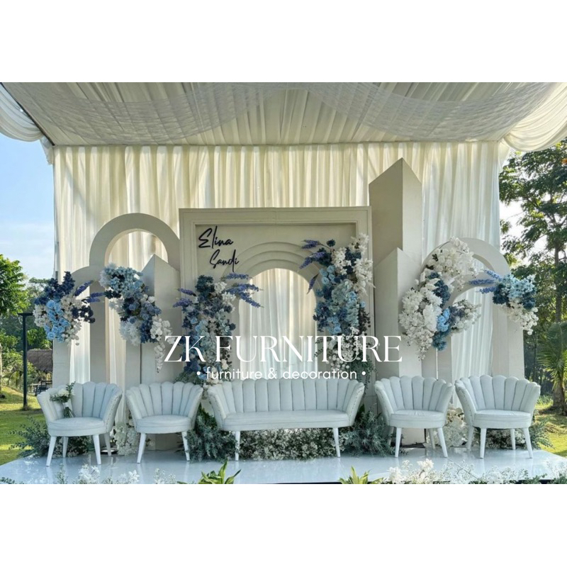 Set dekorasi pelaminan / Backdrop pelaminan / Set pelaminan / Kursi pelaminan / Kursi kerang