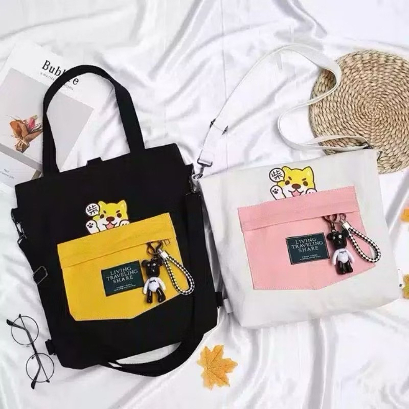 TB DOG TOTE BAG WANITA BAHAN CANVAS BISA SLING BISA RANSEL