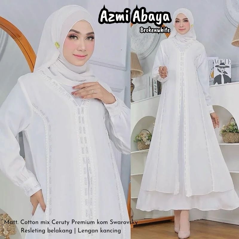 Abaya Dubai Arab Turki / Gamis Abaya Putih Tulang / Abaya Ceruty Babydoll Kombinasi Wolfis Mote Svar