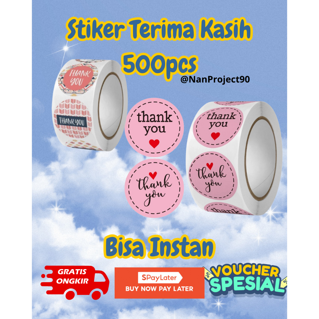 

HC Sticker Thank You Roll Isi 500 Pcs Stiker Terima Kasih Warna Self Adhesive Seal Label Roll Sticker Thank You 2.5Cm Tempelan Ucapan