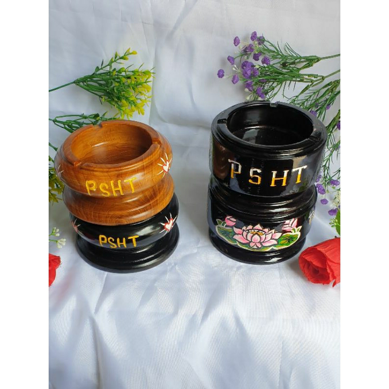 Asbak PSHT ukir bahan kayu jati