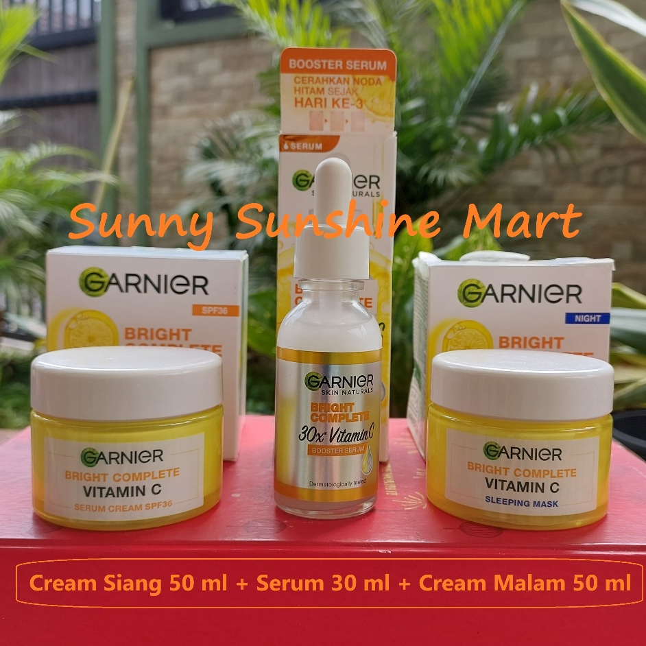 [3 PCS] Paket Skincare Garnier Bright Complete Kulit Kusam Flek Hitam Bekas Jerawat | Bundle Vitamin