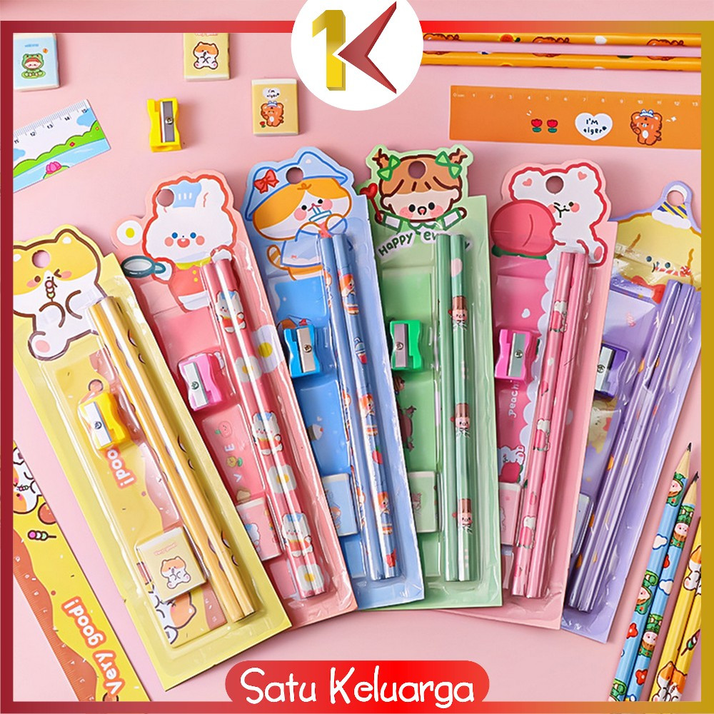 

SK-A71 Alat Tulis Set Stationery Sekolah Pensil Set Anak Karakter Kartun Lucu / Perlengkapan Sekolah Anak Penghapus Penggaris Pencil Set Import