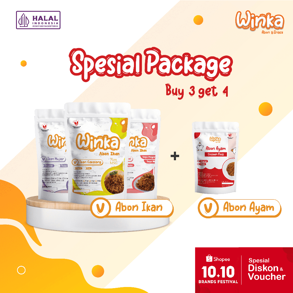 

Winka abon ikan - paket spesial varian original 50gr beli 3 gratis 1 abon ayam | MPASI