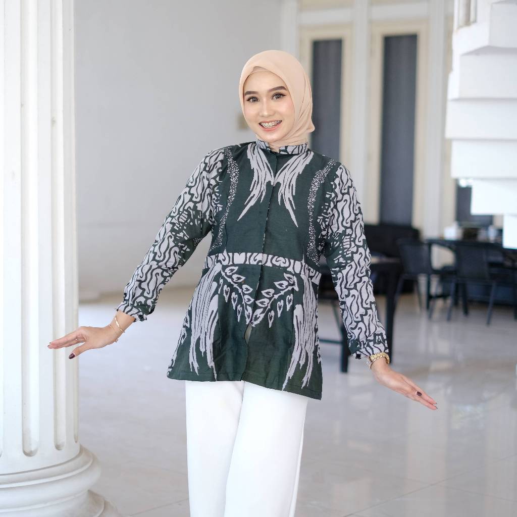 TUNIK BLOUSE BATIK MODERN ATASAN WANITA TUNIK BLOUSE BAHAN PREMIUM LAPIS FURING TRIKOT ELEGAN , PARA