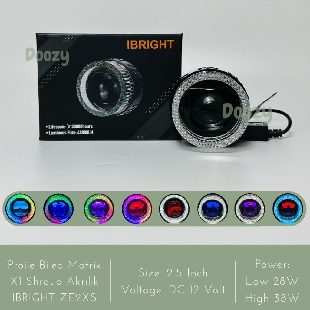 IBRIGHT ZE2XS Projie Biled Matrix X1 2.5 Inch Shroud Akrilik RGB Aplikasi dan Non RGB Model Bulat