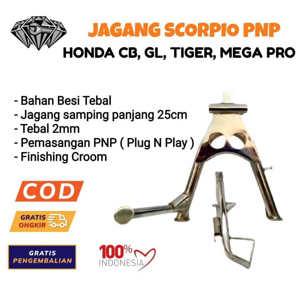 Standar Standart Tengah Scorpio Pio pnp CB GL Megapro Tiger Crom / Jagang Jagrak Tengah Scorpio Jaga