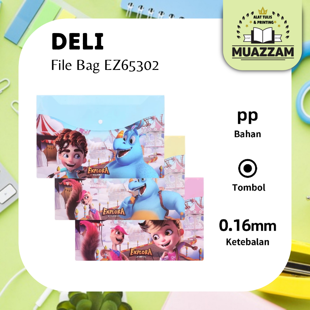 

Deli File Bag Tempat file Seri Explora penutup tombol berkualitas tinggi EZ65302