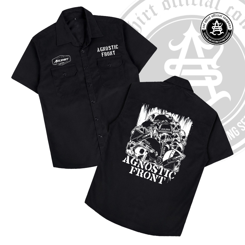 AGNOSTIC FRONT Workshirt Keren / Kemeja Workshirt Pria Hitam / AOLSHIRT