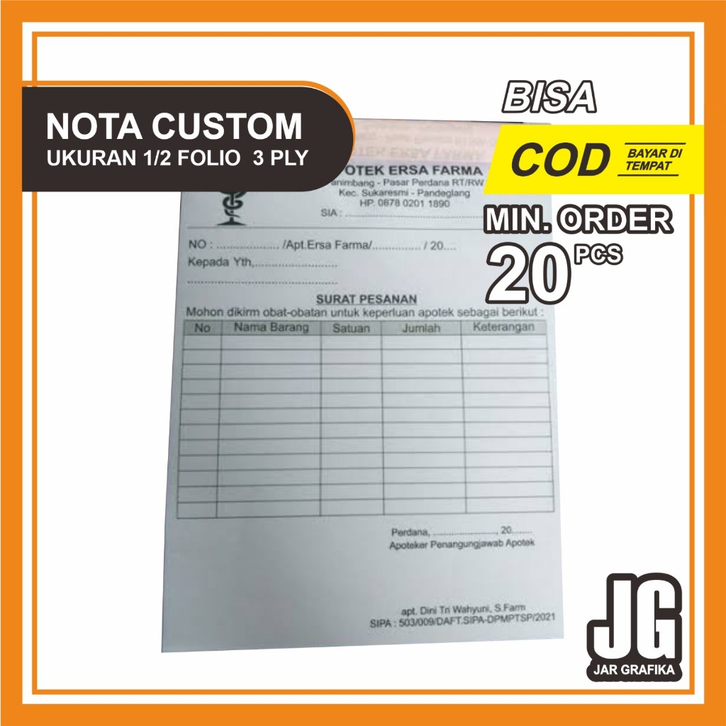 

(GRATIS DESAIN) Nota/Kwitansi Olshop Custom 1/2 Folio 2 rangkap/2 play (03)