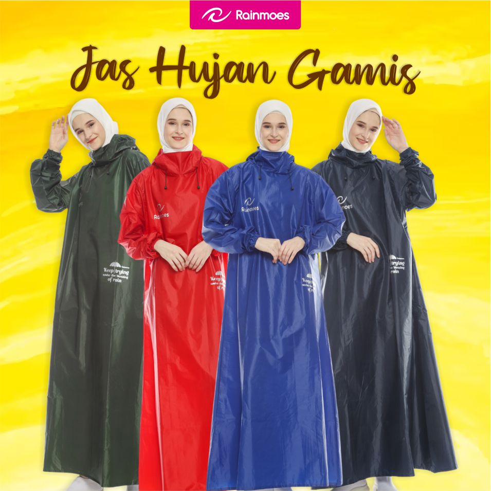 RAINMOES Mantel Jas Hujan Hijab Muslimah Syar'i Gamis Wanita Jumbo Premium Jaz Hujan Rok Jas Ujan Sy