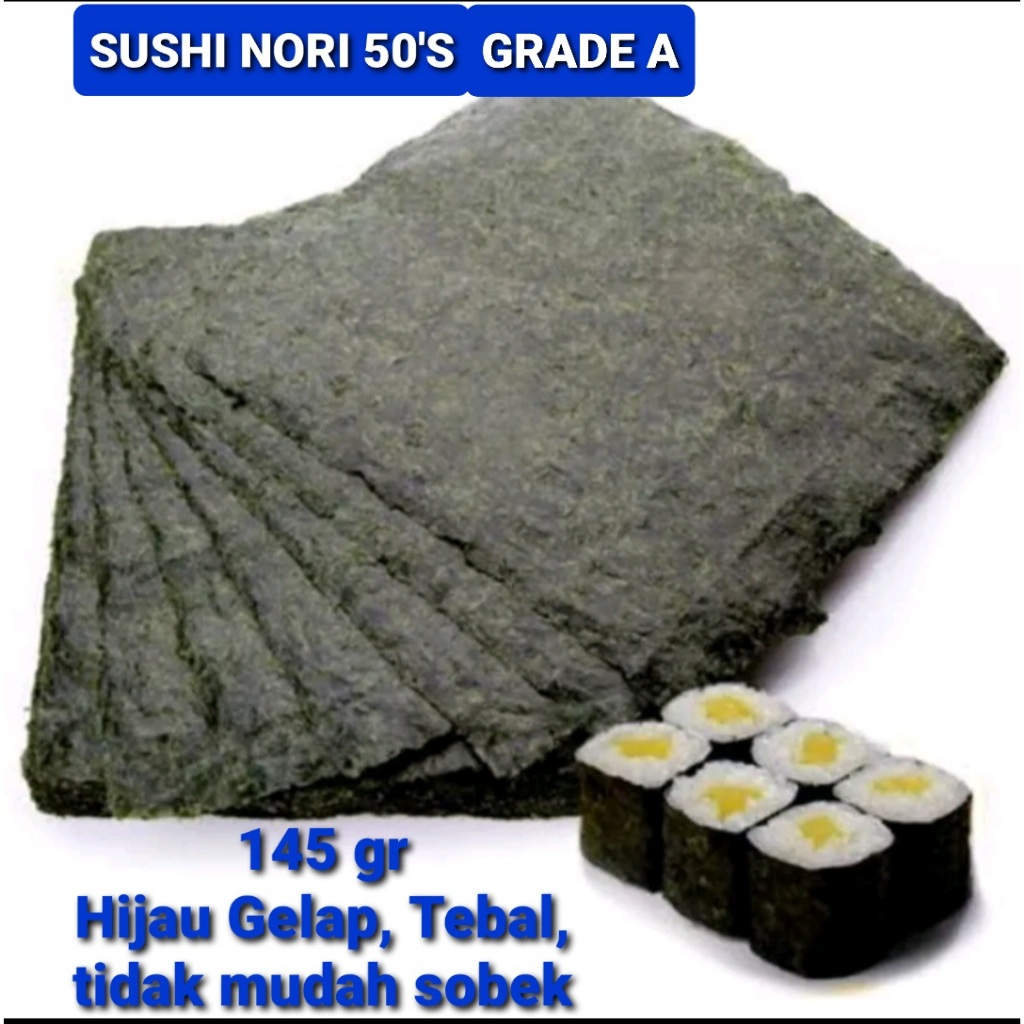 

SUSHI NORI 50 LEMBAR HALAL RUMPUT LAUT PANGGANG ROASTED SEAWEED 21X19 CM (HB)