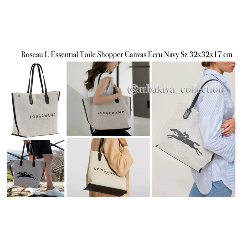 Roseau L Essential Toile Shopper Canvas Ecru Navy