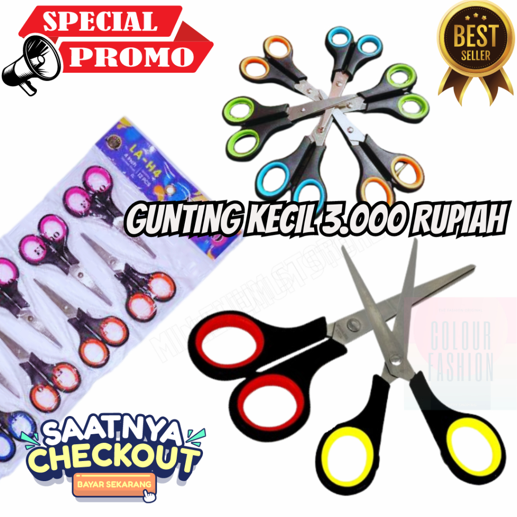 

(TURUN HARGA !!) Gunting Kecil / Gunting Gagang Karet / Gunting Kertas / Gunting Warna / Gunting Ecer Murah / Gunting Tajam / Gunting Kertas Kecil Hitam - Warna Neon/ Ukuran 4 inch / Duta Gemilang