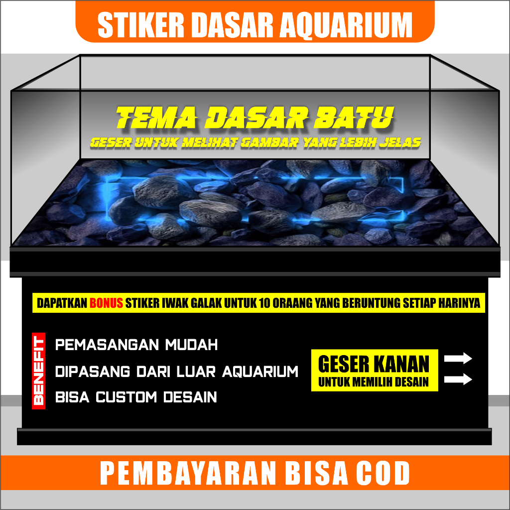 sticker skotlet wallpaper background dasar aquarium akuarium belakang 3d aquaspace pasir batu kotak