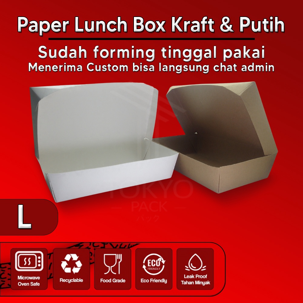 

Paper Lunch Box Size L Food Grade Kemasan Makanan Kotak Putih